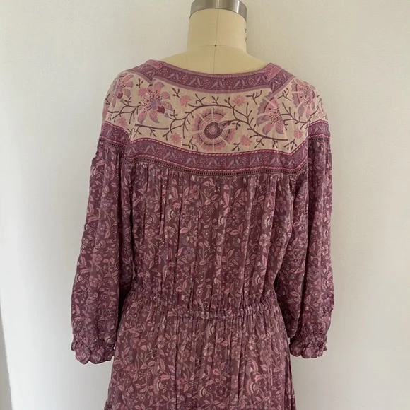 Spell Dahlia Tiered Midi Peasant Dress in Mulberry Pink/Purple Floral, Small EUC - Picture 13 of 16